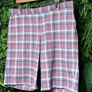 Nike Golf Plaid Shorts‎ 38 Waist Gray Red White Dri Fit Athletic 3422